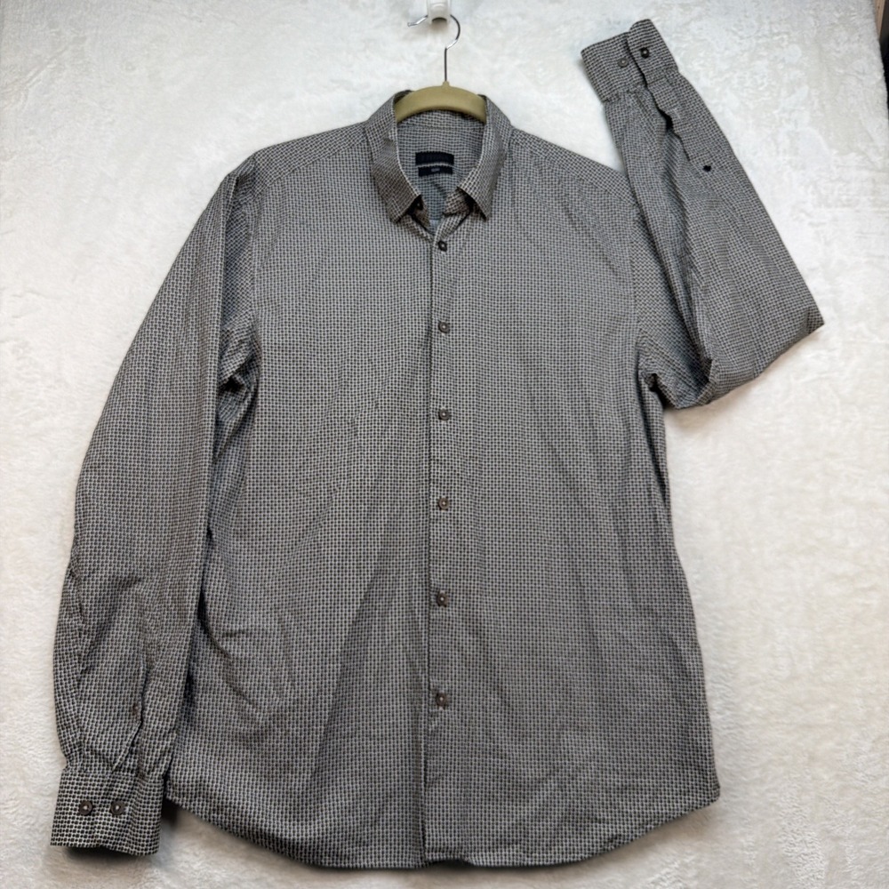 Z Zegna Dress Shirt Mens 16.5 Slim Fit Geometric Print Italian Designer